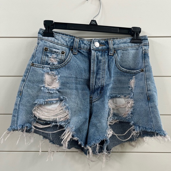 Signature8 Distressed High Waisted Blue Jean Shorts - Picture 1 of 4